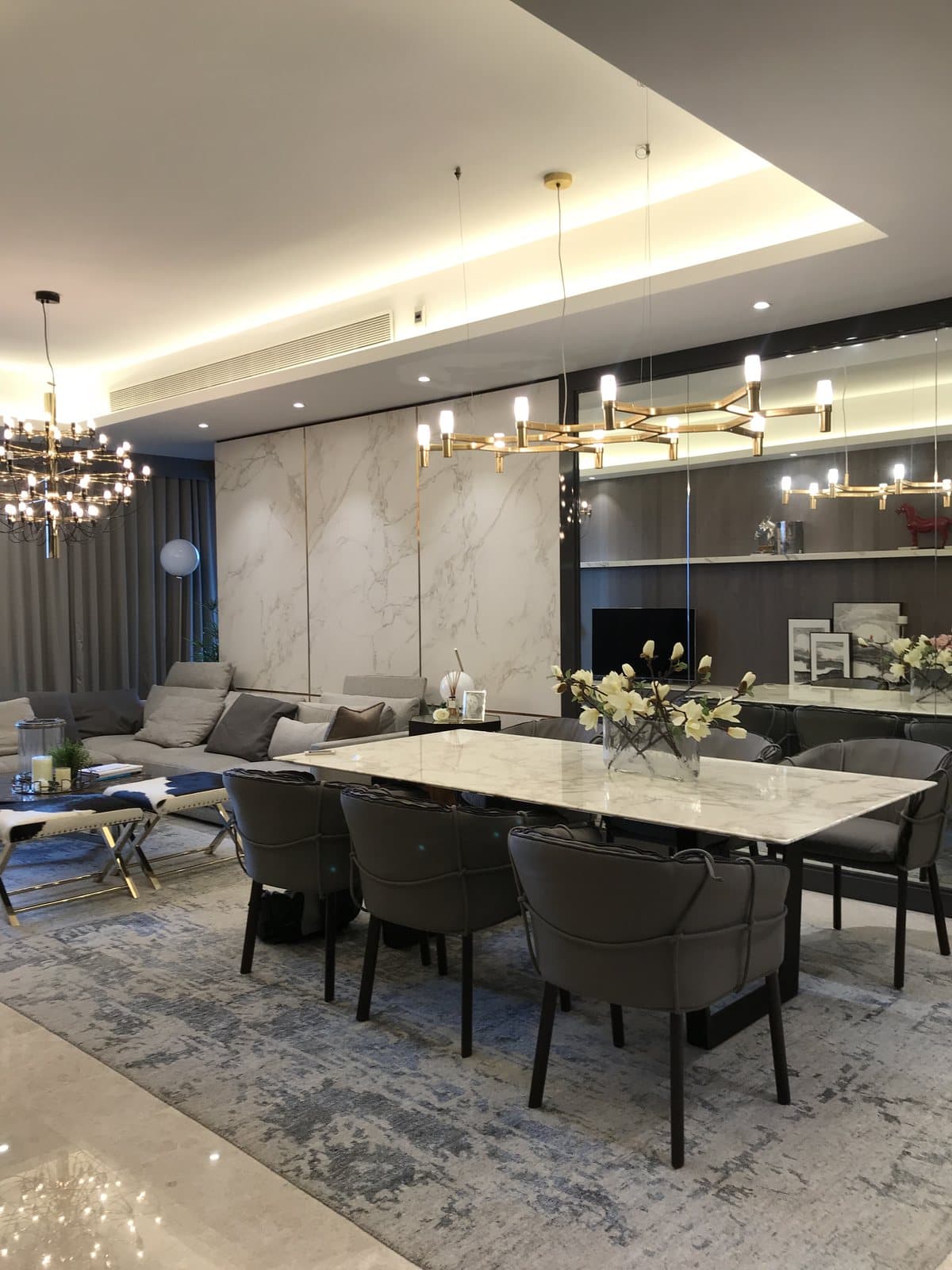 Dining area with chandelier